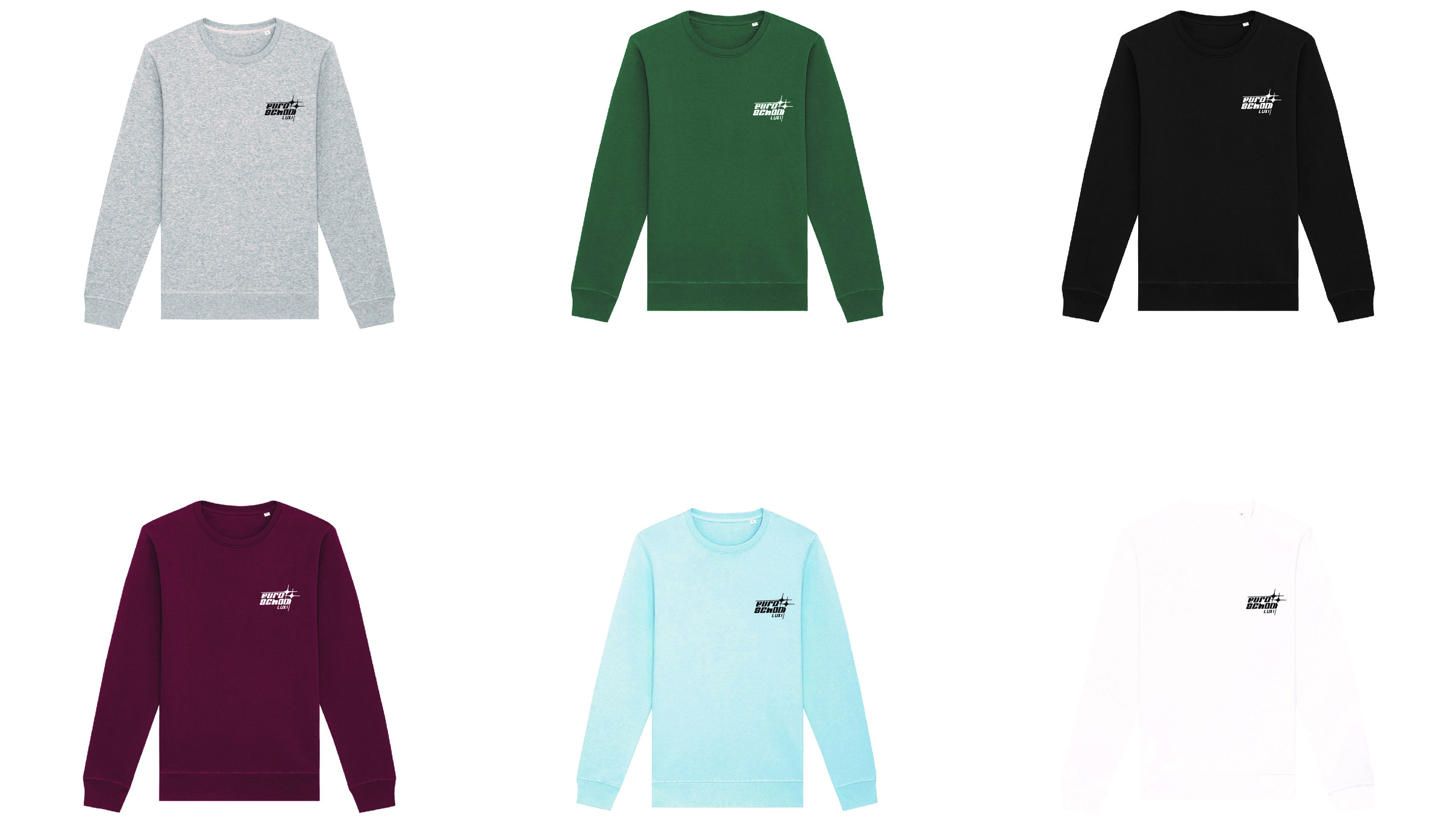 Black, White, Sky Blue, Bottle Green, Burgundy and Heather Grey Sweatshirts